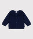 Babies' plain wool and cotton knit cardigan with a collar
