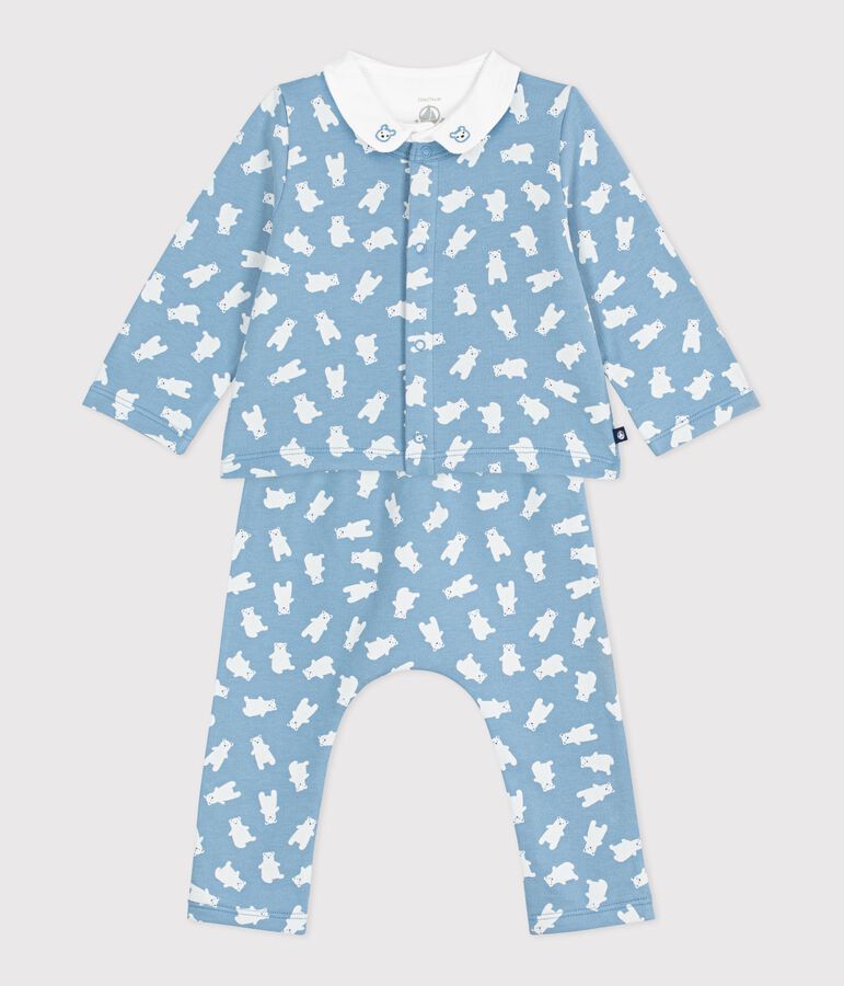 Babies' three-piece bear print set, including a body with an embroidered collar blue/multicolor