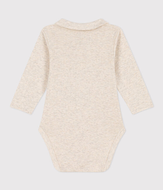 Babies' Long-Sleeved Cotton Bodysuit With Collar MONTELIMAR CHINE beige