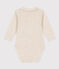 Babies' Long-Sleeved Cotton Bodysuit With Collar MONTELIMAR CHINE beige
