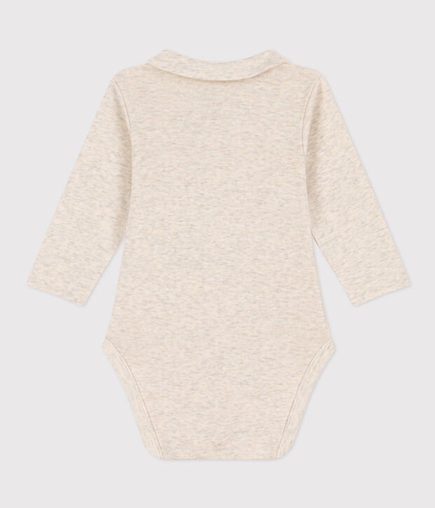 Babies' Long-Sleeved Cotton Bodysuit With Collar beige