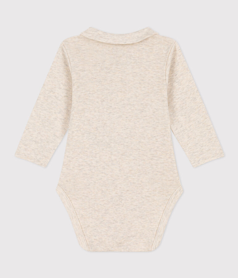 Babies' Long-Sleeved Cotton Bodysuit With Collar beige