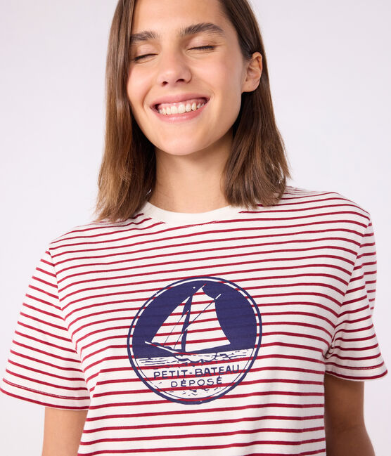 The Straight short-sleeved cotton T-shirt for women MILK red/AMARANTE
