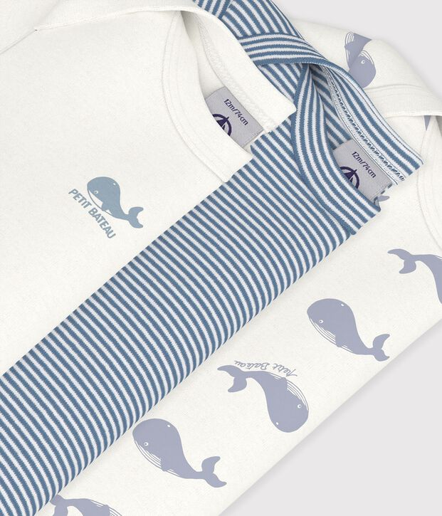 Pack of babies' short-sleeved whale print cotton bodies multicolor