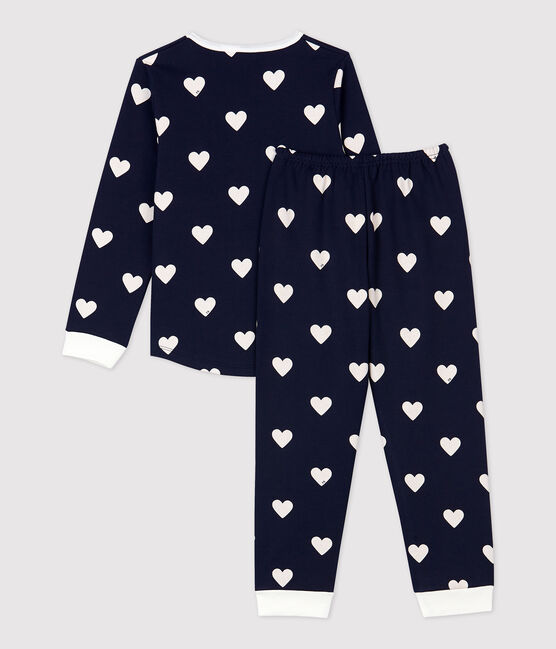 Girls' Heart Print Fleece Pyjamas SMOKING blue/MARSHMALLOW white