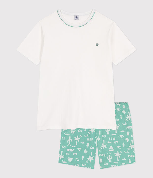 Children's short cotton pyjamas white/green