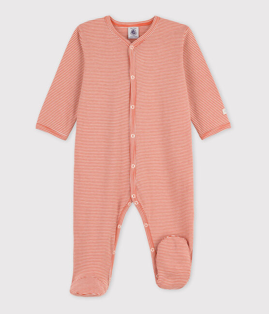 Babies' Pinstriped Cotton Sleepsuit BRANDY pink/MARSHMALLOW white