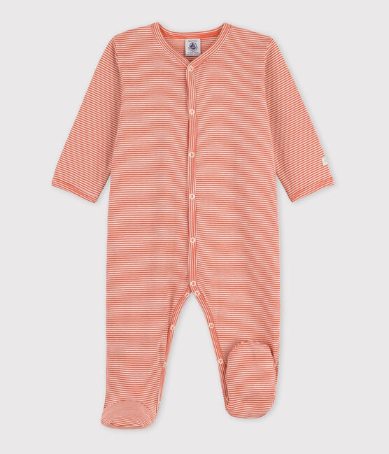 Babies' Pinstriped Cotton Sleepsuit BRANDY pink/MARSHMALLOW white