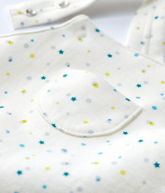 Babies' Double-Sided Organic Cotton Jersey Playsuit MARSHMALLOW white/MULTICO white