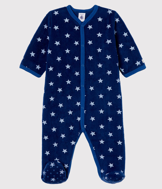 Babies' Starry Fleece Onesie MEDIEVAL blue/MARSHMALLOW white