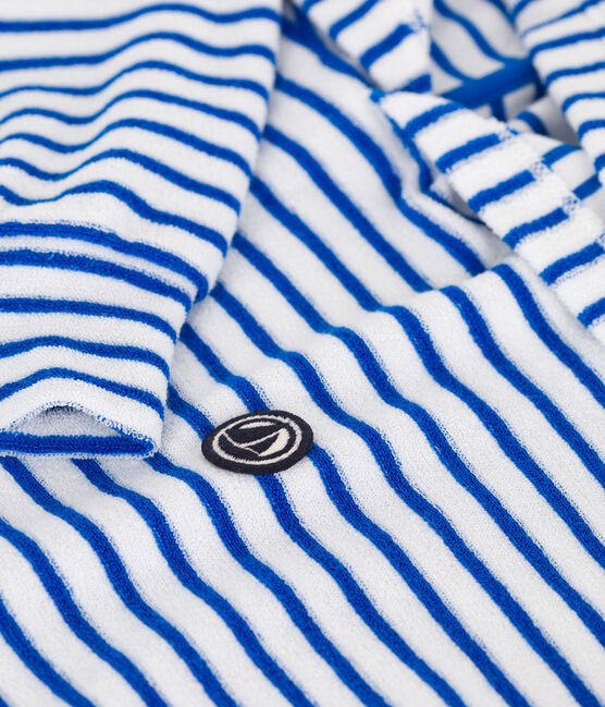 Children's unisex stripy cotton terry hoodie MARSHMALLOW blue/PORCELANA