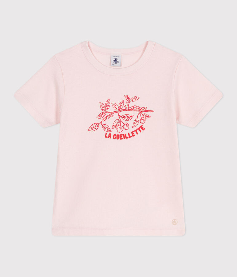 Children's short-sleeved printed cotton T-shirt pink
