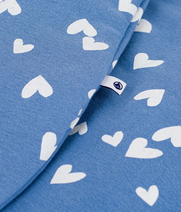 Babies' 2.5 TOG cotton sleeping bag printed with hearts blue/white