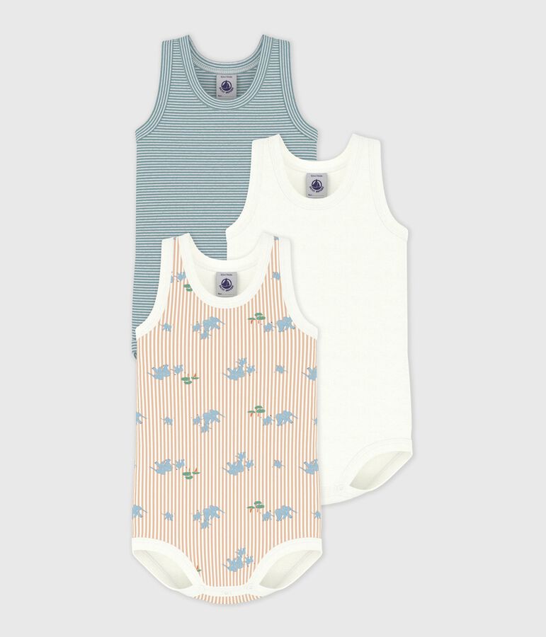 Pack of babies' sleeveless elephant print cotton bodies multicolor