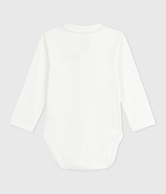 Babies' body with an embroidered collar and a message on the chest MARSHMALLOW red/CORRIDA white
