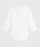 Babies' body with an embroidered collar and a message on the chest MARSHMALLOW red/CORRIDA white