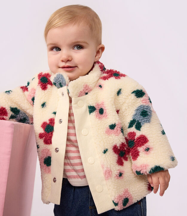 Babies' padded coat in floral print sherpa Ecru/multicolor