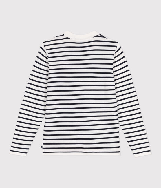 Women's striped cotton sailor-striped jumper MARSHMALLOW white/SMOKING blue