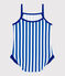 Babies' one-piece swimsuit with frills and a stripy print. SURF blue/MARSHMALLOW white