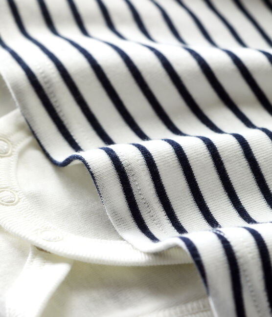 Babies' Striped Organic Cotton Dress With Bodysuit MARSHMALLOW white/SMOKING blue