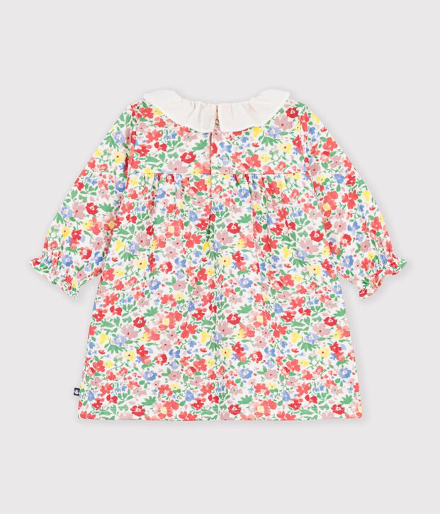 Babies' long sleeved floral-print cotton dress white/multicolor