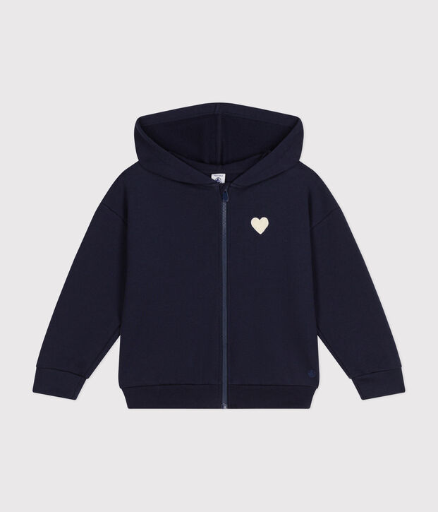 Girls' hooded zip-up fleece sweatshirt blue