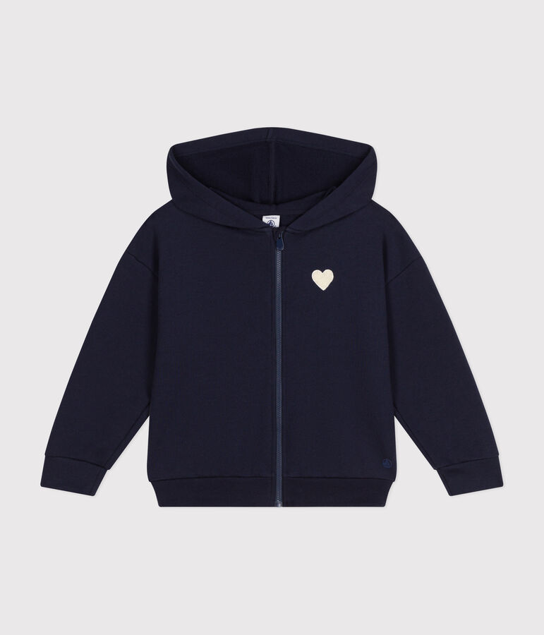 Girls' hooded zip-up fleece sweatshirt blue