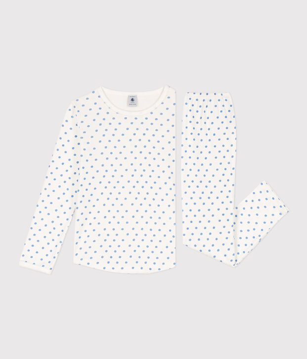 Girls' Spotted Cotton Pyjamas white/blue
