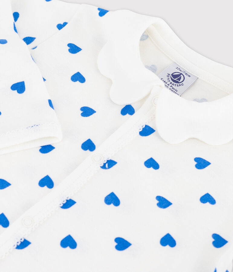 Babies' Footless Blue Heart Patterned Sleepsuit white/blue