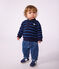 Babies' stripy 0cotton sweatshirt with a polo collar blue/multicolor