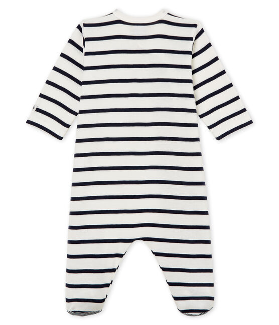 Babies' Ribbed Sleepsuit MARSHMALLOW white/SMOKING blue