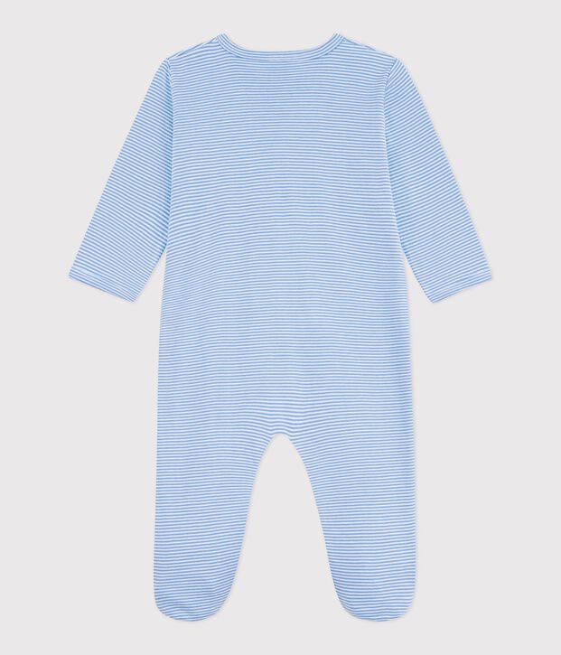 Babies' stripy printed cotton pyjama suit blue/white