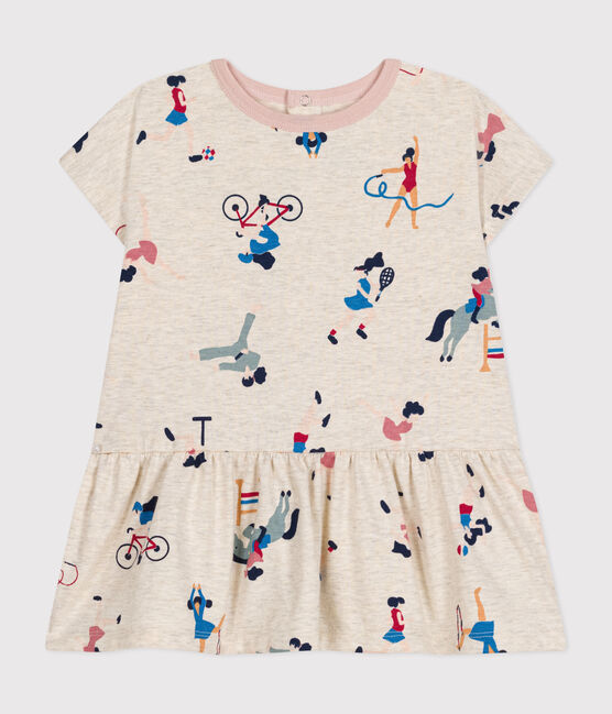 Babies' short-sleeved dress in fine jersey MONTELIMAR beige/MULTICO white
