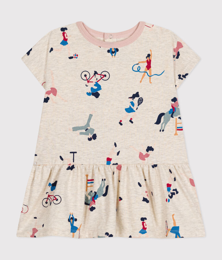 Babies' short-sleeved dress in fine jersey beige/multicolor