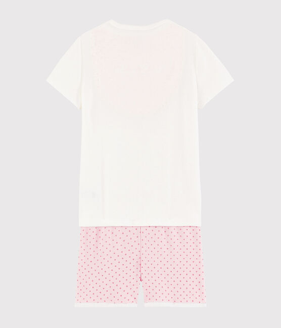 Girls' Seahorse Pattern Cotton Short Pyjamas MARSHMALLOW white/GRETEL pink