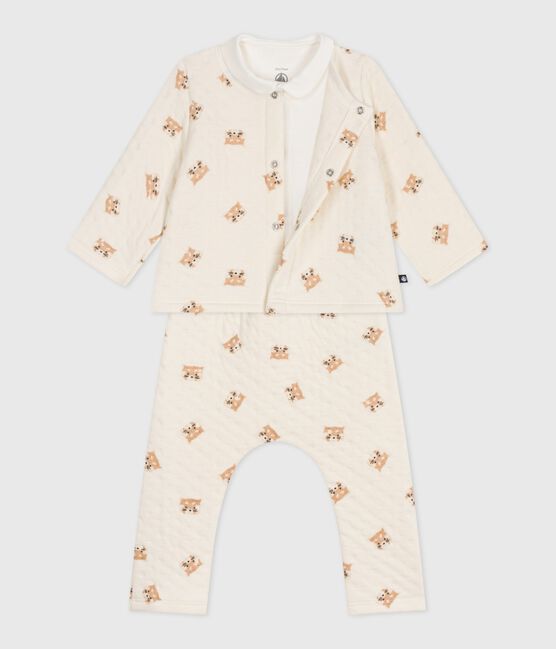 Babies' red panda-printed cotton 3-piece set MILK /MULTICO