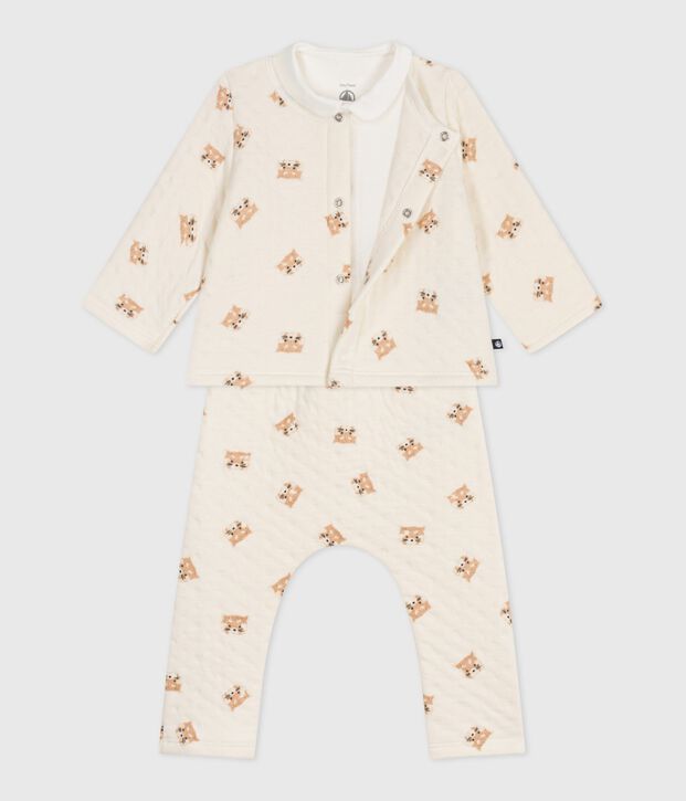 Babies' red panda-printed cotton 3-piece set Ecru/multicolor