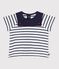 Babies' blouse in Breton stripe cotton with an embroidered collar MARSHMALLOW white/SMOKING blue
