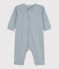 Babies' Footless Pinstriped Cotton Sleepsuit ROVER blue/MARSHMALLOW white