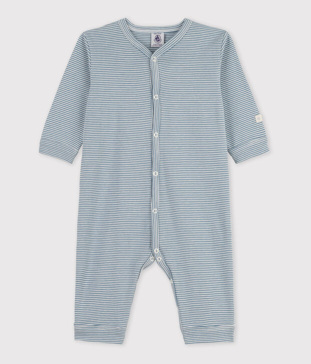 Babies' Footless Pinstriped Cotton Sleepsuit blue/white