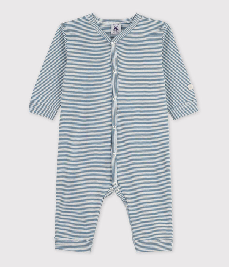 Babies' Footless Pinstriped Cotton Sleepsuit blue/white
