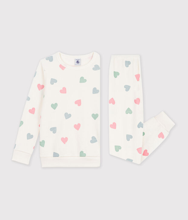 Children's cotton terry pyjamas with hearts Ecru/multicolor
