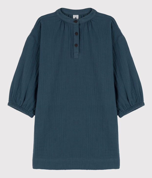 Girls' Long-Sleeved Cotton Gauze Dress grey