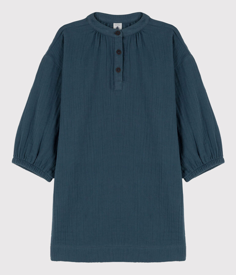 Girls' Long-Sleeved Cotton Gauze Dress grey