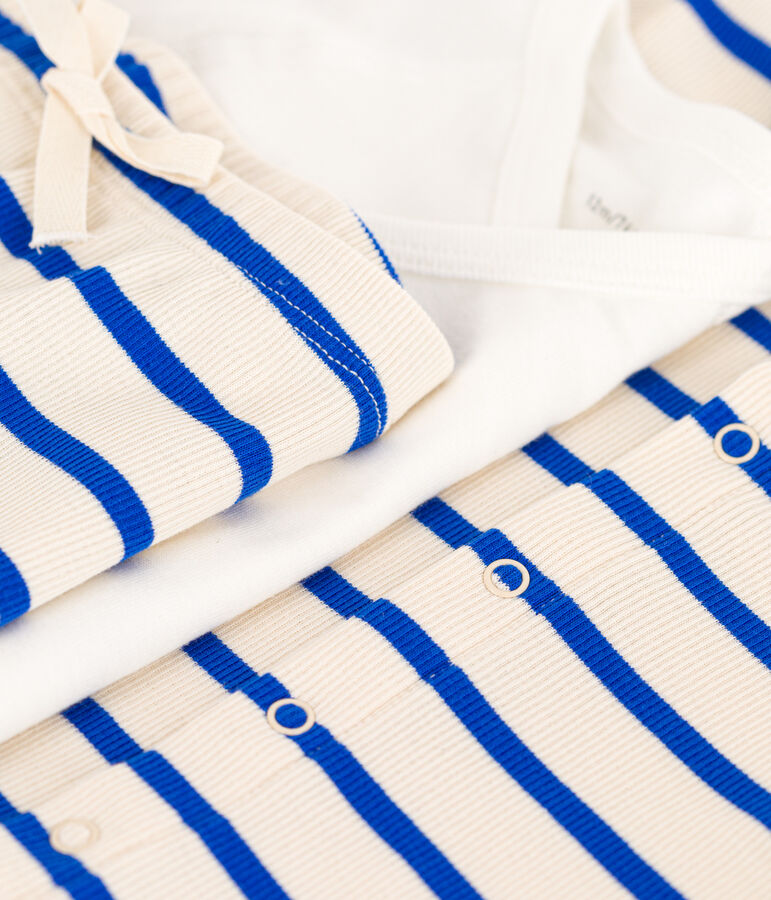 Babies' Cotton Breton Three-Piece Ecru/blue