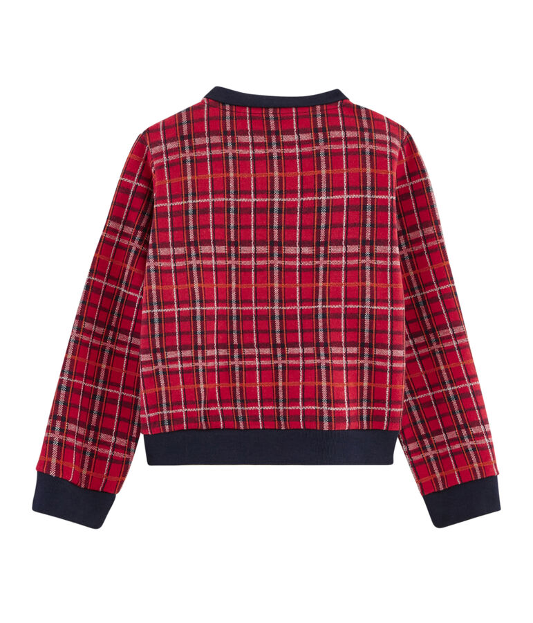 Girls' Tartan Baseball Jacket TERKUIT red/MULTICO white
