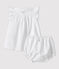 Baby Girls' Short-Sleeved Organic Cotton Poplin Dress with Bloomers ECUME white