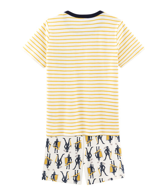 Boys' cropped ribbed pyjamas MARSHMALLOW white/MULTICO white