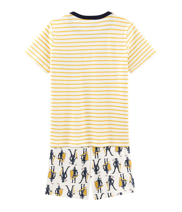 Boys' cropped ribbed pyjamas white/multicolor