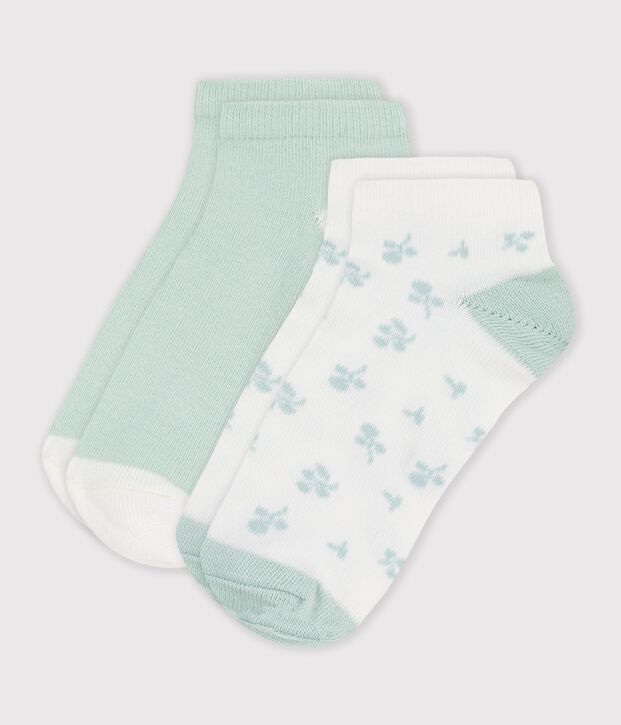 Little girls' flower-print cotton socks - 2-Pack multicolor